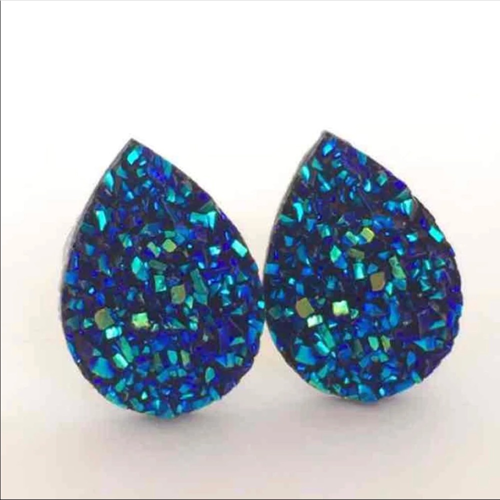 Blue drops Druzy Style Earrings